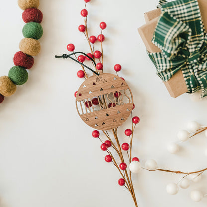 Custom Wood Ornaments: Triangle Design - Laser Cut and Laser Engraved Walnut Wood by LeeMo Designs in Bend, Oregon
