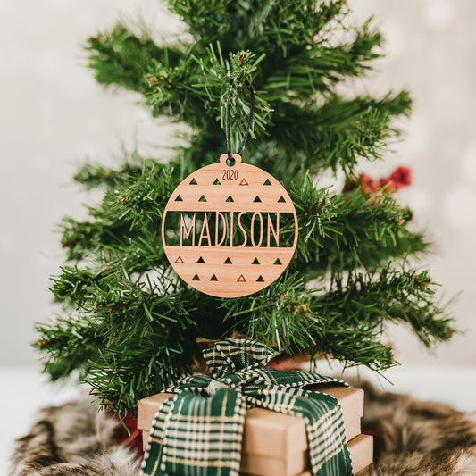 Custom Wood Ornaments: Triangle Design - Laser Cut and Laser Engraved Cherry Wood by LeeMo Designs in Bend, Oregon