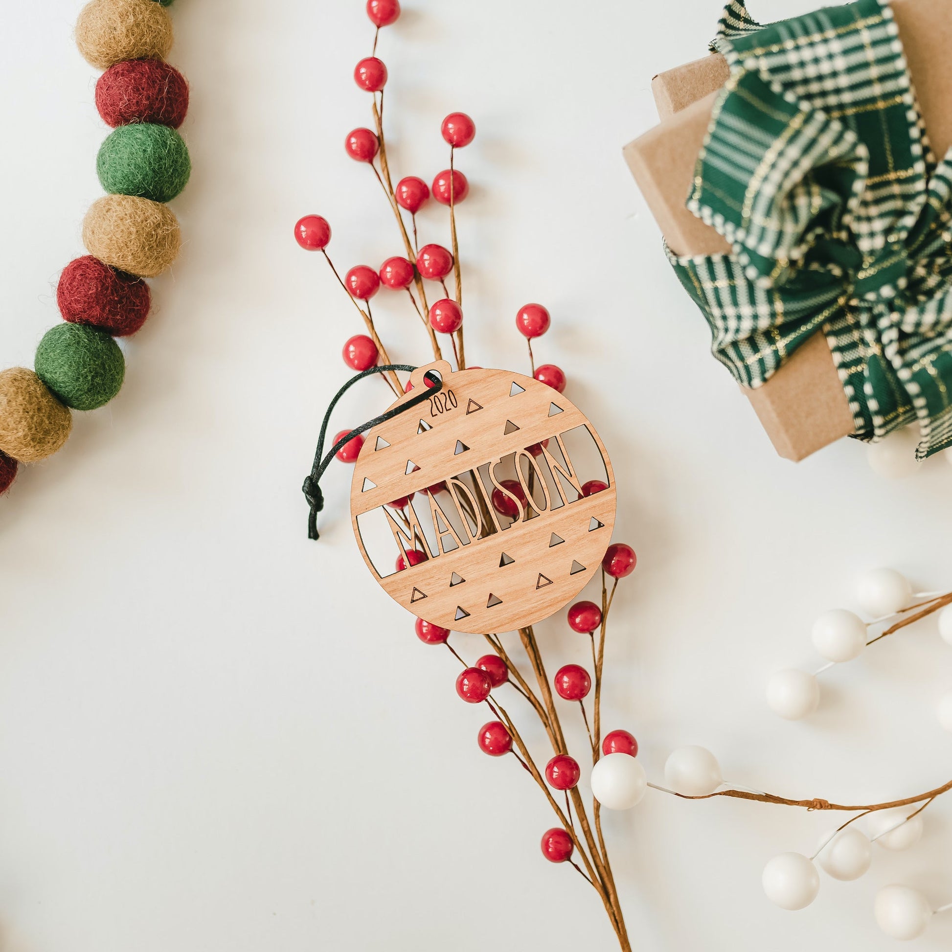 Custom Wood Ornaments: Triangle Design - Laser Cut and Laser Engraved Cherry Wood by LeeMo Designs in Bend, Oregon