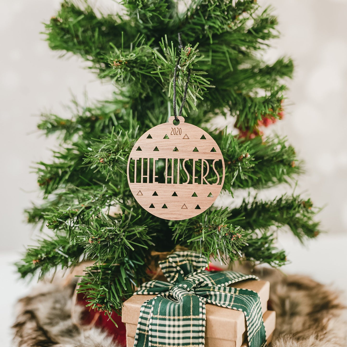 Custom Wood Ornaments: Triangle Design - Laser Cut and Laser Engraved Walnut Wood by LeeMo Designs in Bend, Oregon