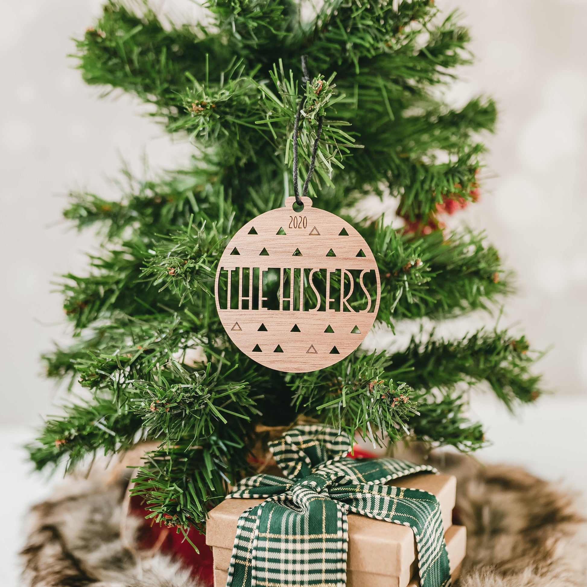 Custom Wood Ornaments: Triangle Design - Laser Cut and Laser Engraved Walnut Wood by LeeMo Designs in Bend, Oregon