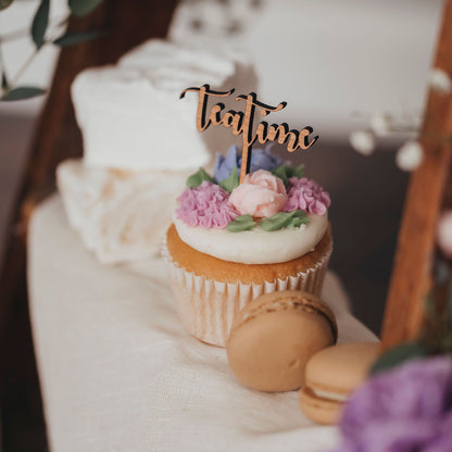 Personalized Text Wooden Cupcake Toppers - cherry wood teatime - Laser Cut by LeeMo Designs