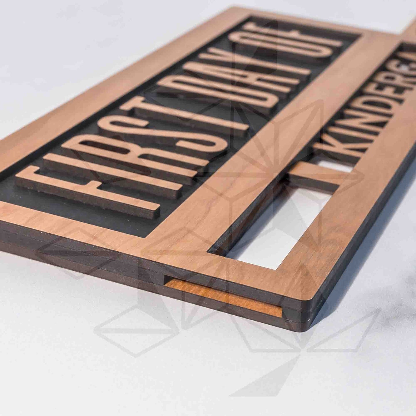 Reusable & Reversible Back To School Sign - Last Day Of Kindergarten in Cherry Wood - by LeeMo Designs in Bend Oregon