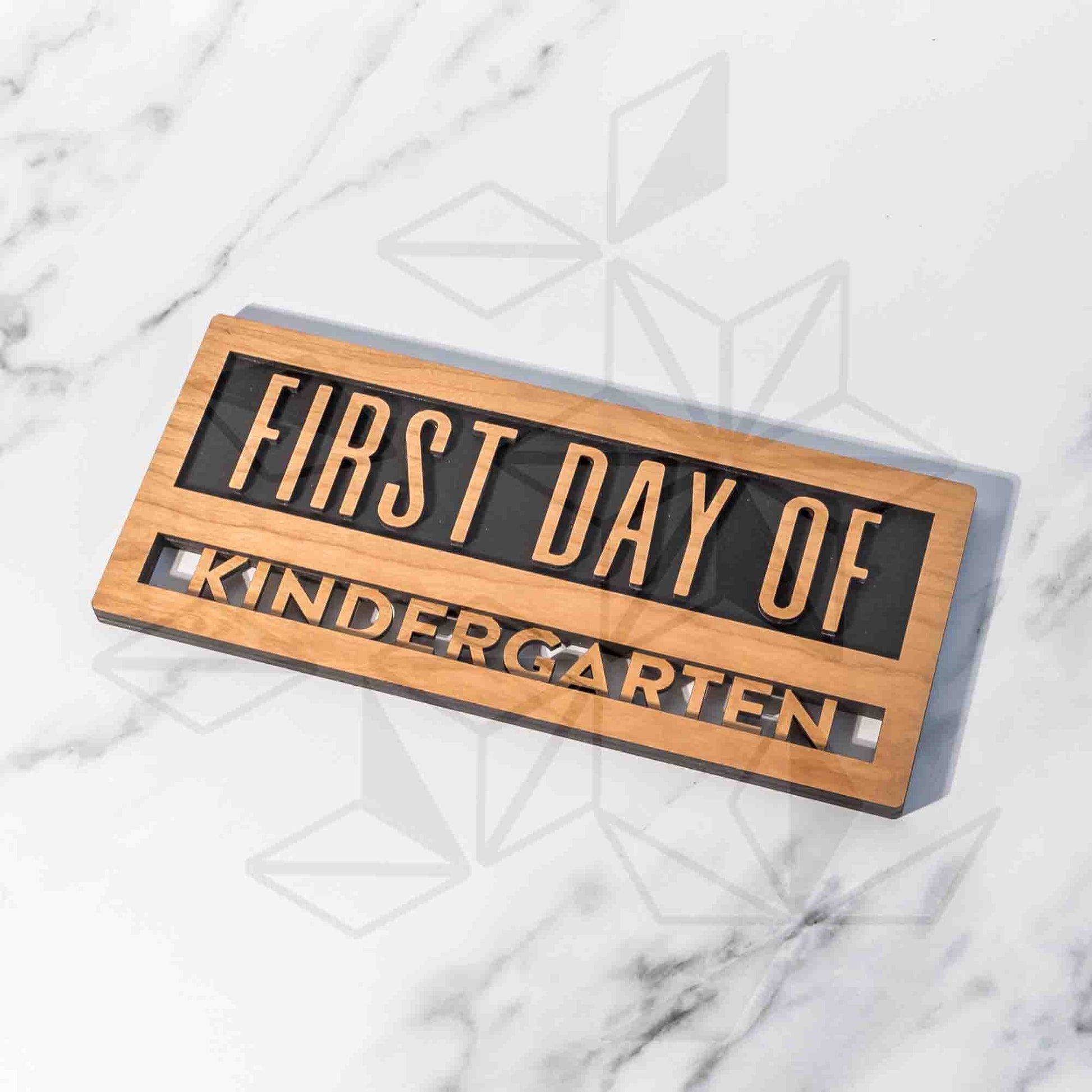 Reusable & Reversible Back To School Sign - First Day Of Kindergarten in Cherry Wood - by LeeMo Designs in Bend Oregon