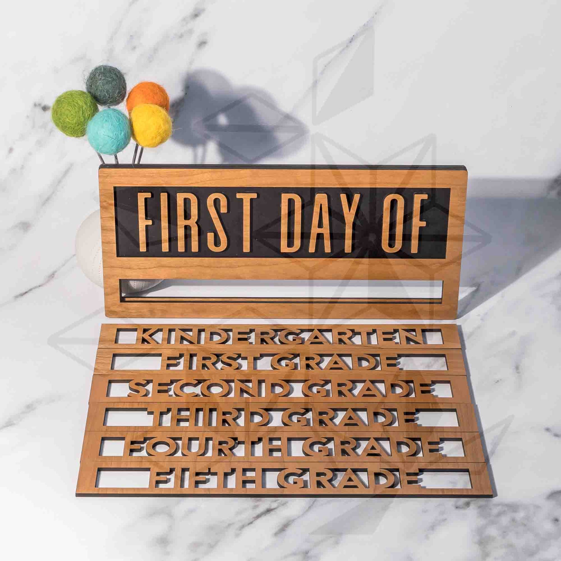 Reusable & Reversible Back To School Sign - First Day Of with grade inserts in Cherry Wood - by LeeMo Designs in Bend Oregon