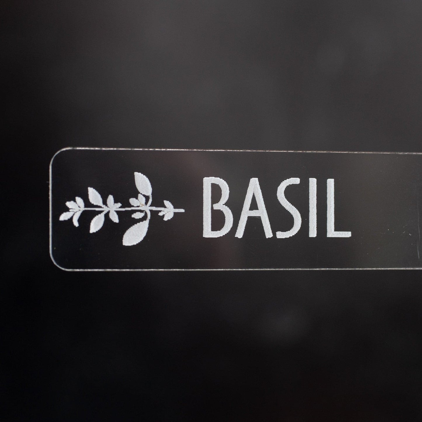 Herb Garden Marker Laser Cut Clear Acrylic Basil Image Icon by LeeMo Designs in Bend, OR