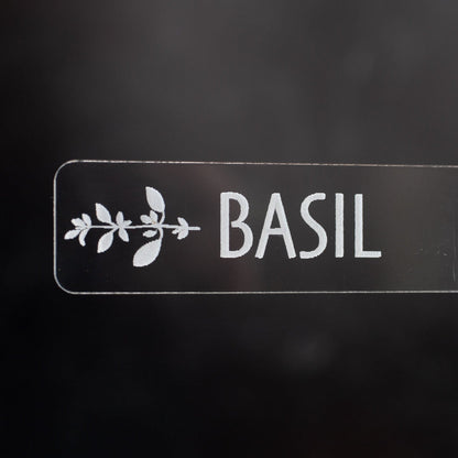 Herb Garden Marker Laser Cut Clear Acrylic Basil Image Icon by LeeMo Designs in Bend, OR