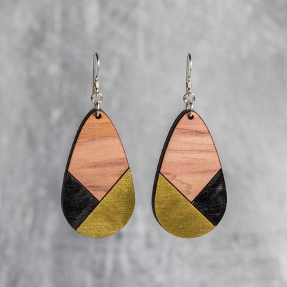 Cedar Wood Teardrop Earrings - wooden laser cut earrings - cedar wood with sterling silver findings - by LeeMo Designs in Bend, Oregon