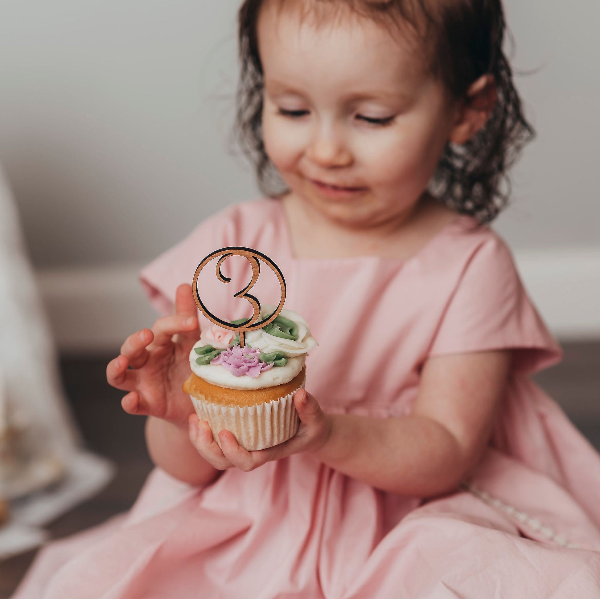 Numbered Wooden Cupcake Toppers - Cherry wood 3 - by LeeMo Designs