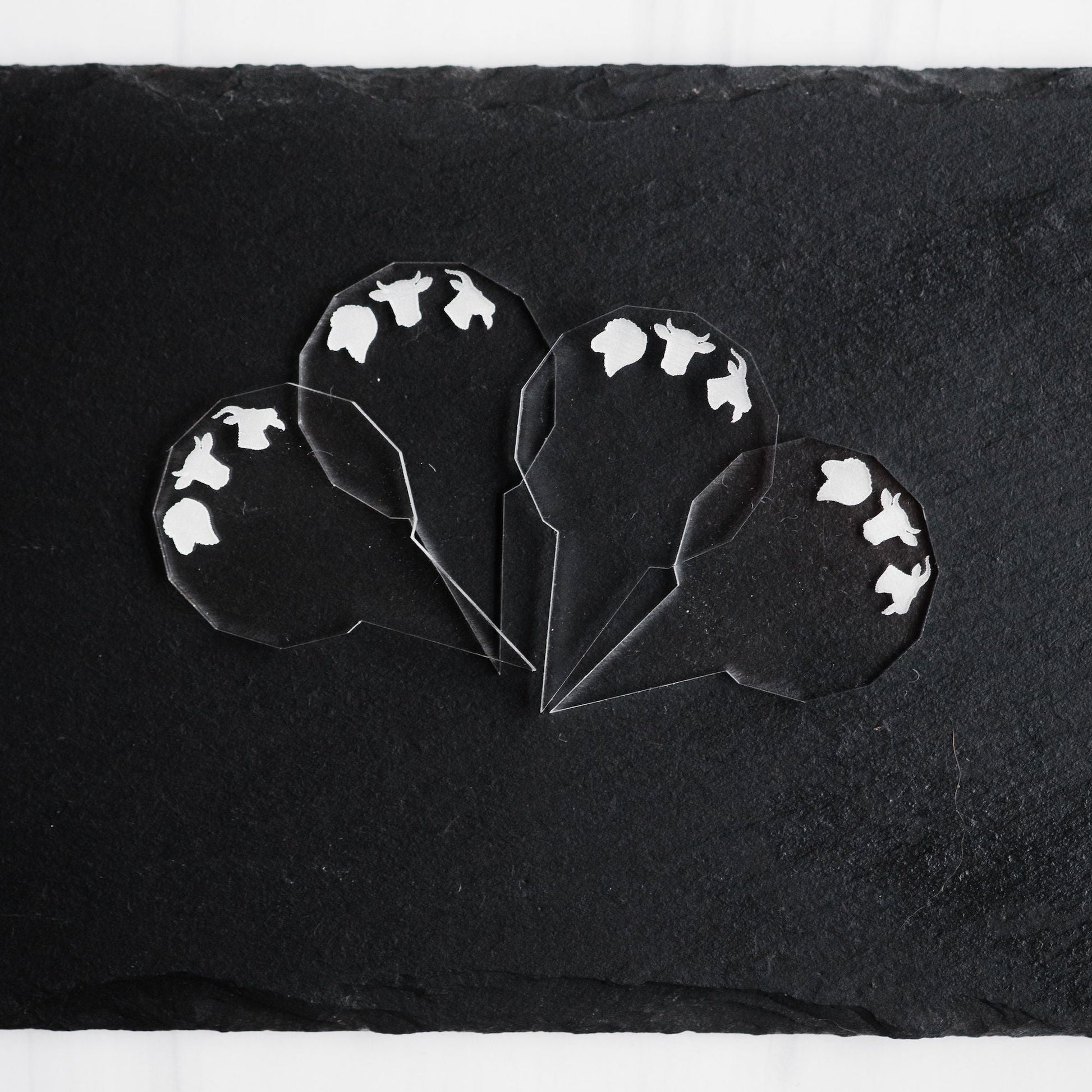 Dry-Erase Cheese labels - laser cut clear acrylic with animal heads - by LeeMo Designs in Bend, Oregon