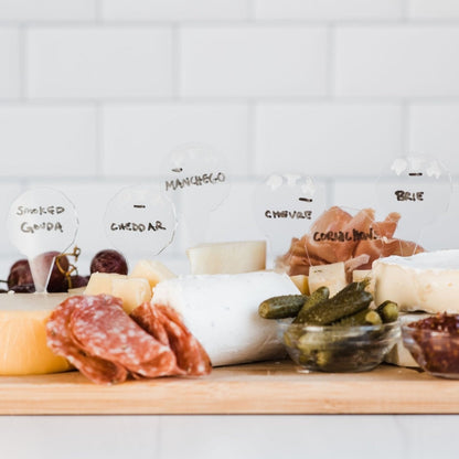 Dry-Erase Cheese labels - laser cut clear acrylic with animal heads - by LeeMo Designs in Bend, Oregon